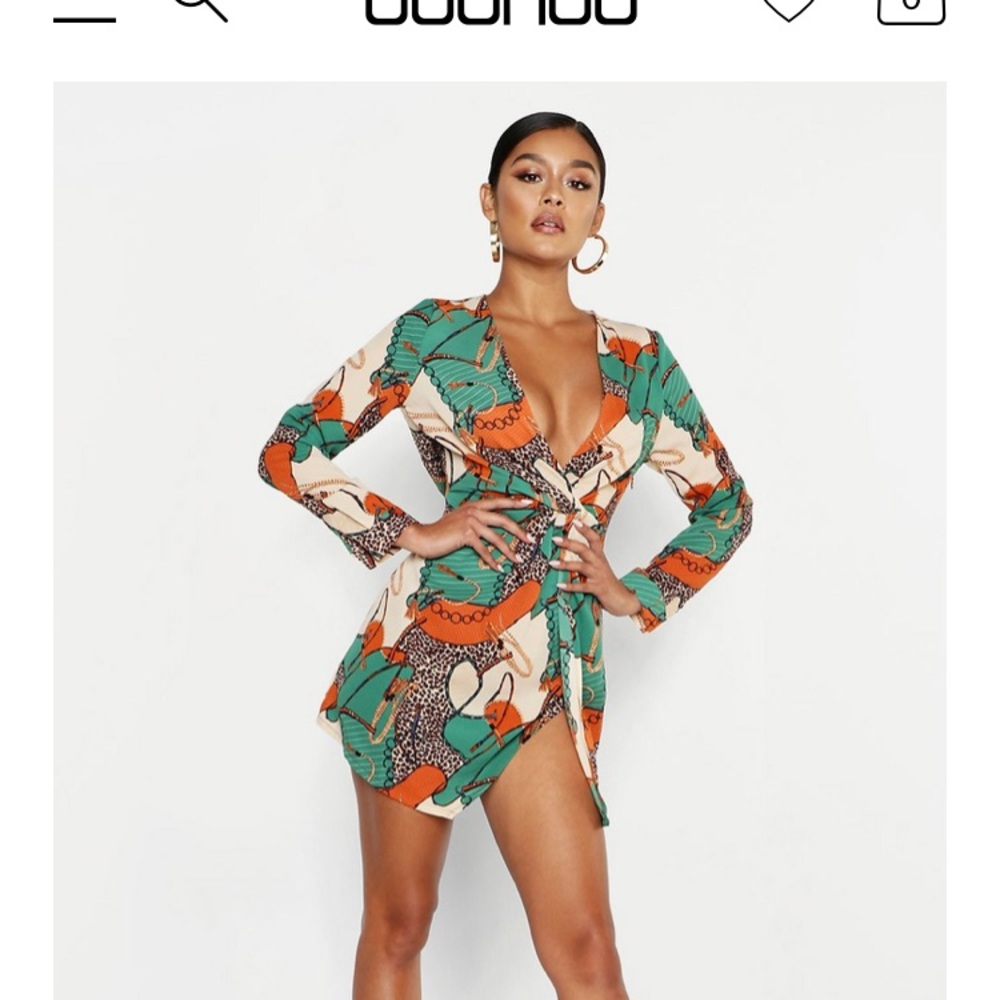 Boohoo Satin Chain Print Dress